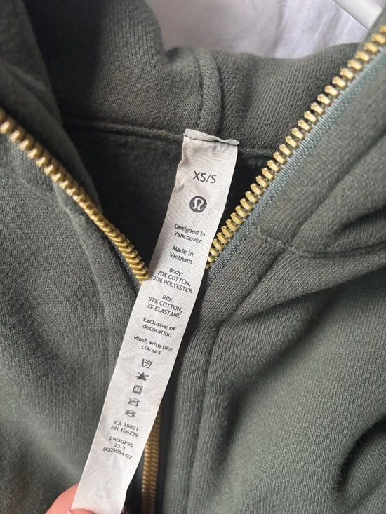 lululemon athletica Olive Green Half-Zip Hoodie with Gold Detailing Zipper XS/S - Picture 3 of 3